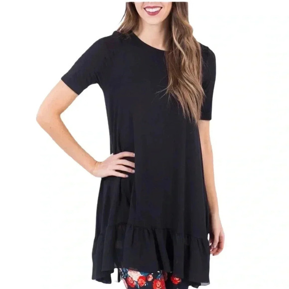 Agnes & Dora Black Tunic Blouse Chiffon Ruffle Half Sleeve Soft Airy Size Medium - Picture 5 of 5